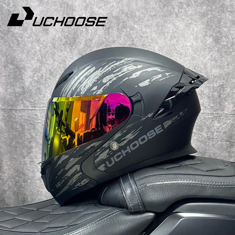 DOT Uchoose Approved Helmets Crash Motorbike Protective Gear Men Women Flip Up Helmet Motorcycle Visor Double Sun