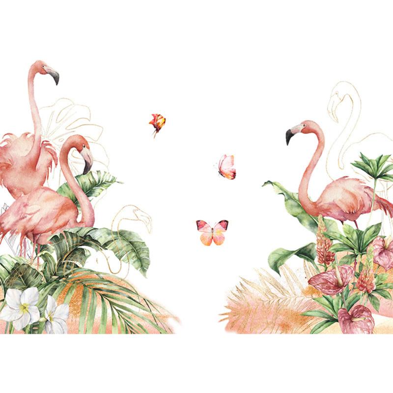 

2pcs Flamingo Wall Stickers Tropical Plants Flowers Butterfly Self-adhesive Wallpaper Home Wall 30x90cmx2pcs typesetting