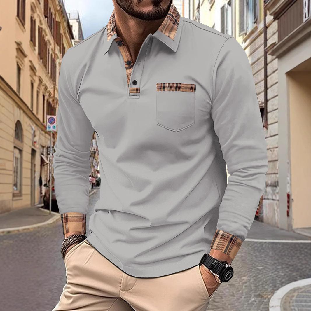 

2026 Autumn and Winter New Casual Versatile Simple Solid Color Fashion Pocket Lapel Long Sleeve Polo Shirt XXXL сірий