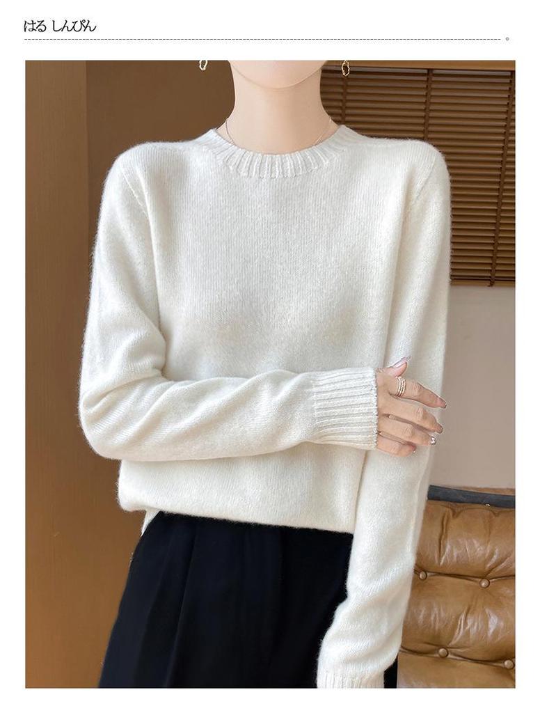 Women's Round Neck Long Sleeve Cashmere Wool Sweater - Autumn/Winter Fashion Layer