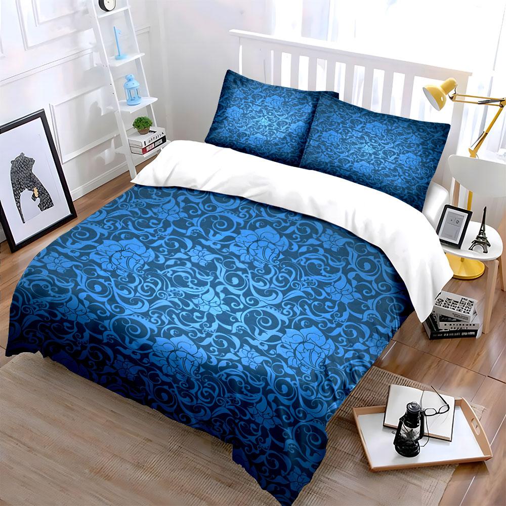 Floral Pattern Blue Three-Piece Set Multiple Sizes Kid'S And Adults' Bedroom Exquisite 3Pc Bedding Set, Gift