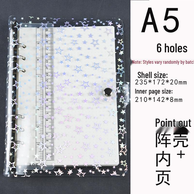 Iridescent Star Diary: PVC Loose-Leaf Notebook with Colorful Inner Pages