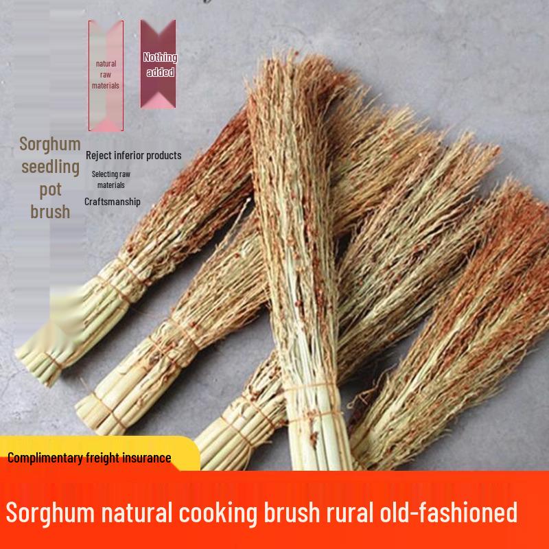 Natural Sorghum Woven Kitchen Broom and Pot Scrubber