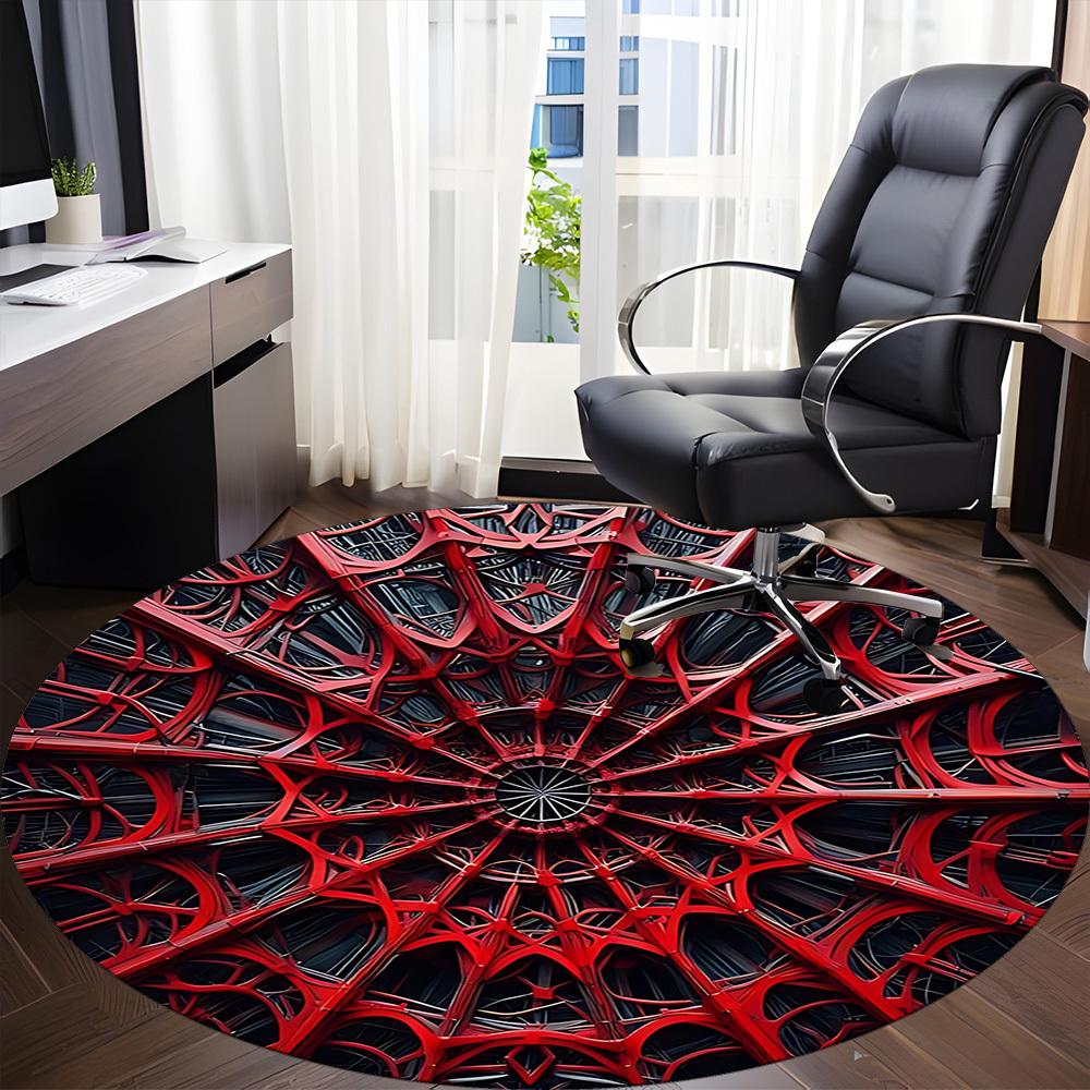 1pc Abstract Structure Grid Office Round Area Rug, Indoor Mat Suitable For Office, Under Office Chairs Bedroom Living Room Home Decor, Room Deco