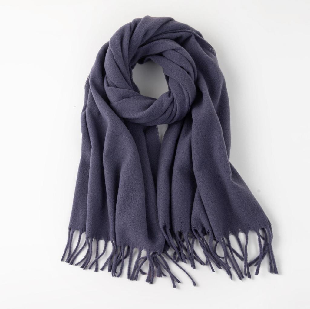 Korean-Style Faux Cashmere Shawl, Solid Color, Versatile Tassel Scarf for Women