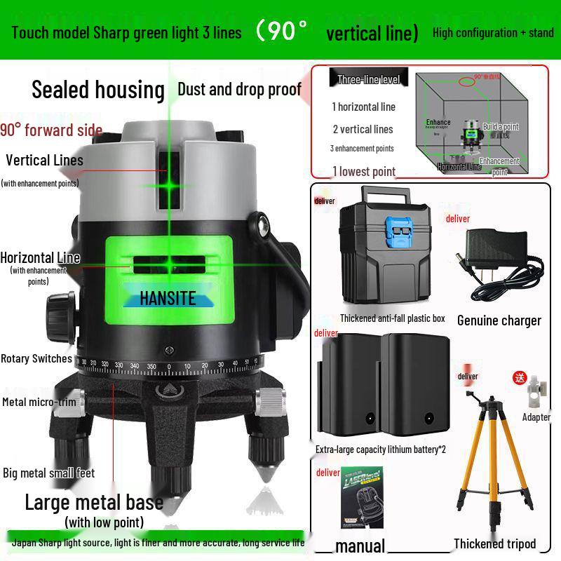 High-Precision Infrared Laser Level: 2 & 5-Line, Automatic, Indoor/Outdoor, Green & Blue Light