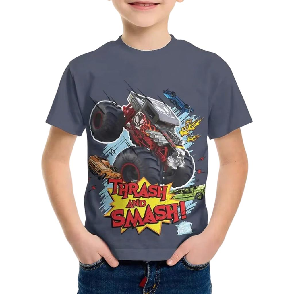 Summer Kids T-shirt Car Racing Print Short-sleeved Boy Tees Top Casual Girl T-shirt Streetwear Outdoor Casual Clothing