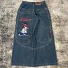 Unisex Y2K Baggy Jeans Gotisk Amerikansk Lommetrykk Denim Treningsjeans 2000-tallet Streetwear Hip Hop Menn Kvinner Basketballbukser