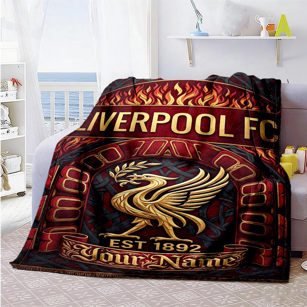 Liverpool Fc Personalized Text Blanket Lightweight Customizable Blanket Durable Comfort For Home Decor Couch Office Bedding Four Seasons Multipurpose