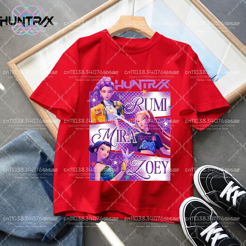 T-shirt Casual alla Moda per Bambini KPop Demon Hunter Cotone Top Girocollo Film Cartone Animato Ragazze Ragazzi T-Shirt Abbigliamento Casual Ragazze