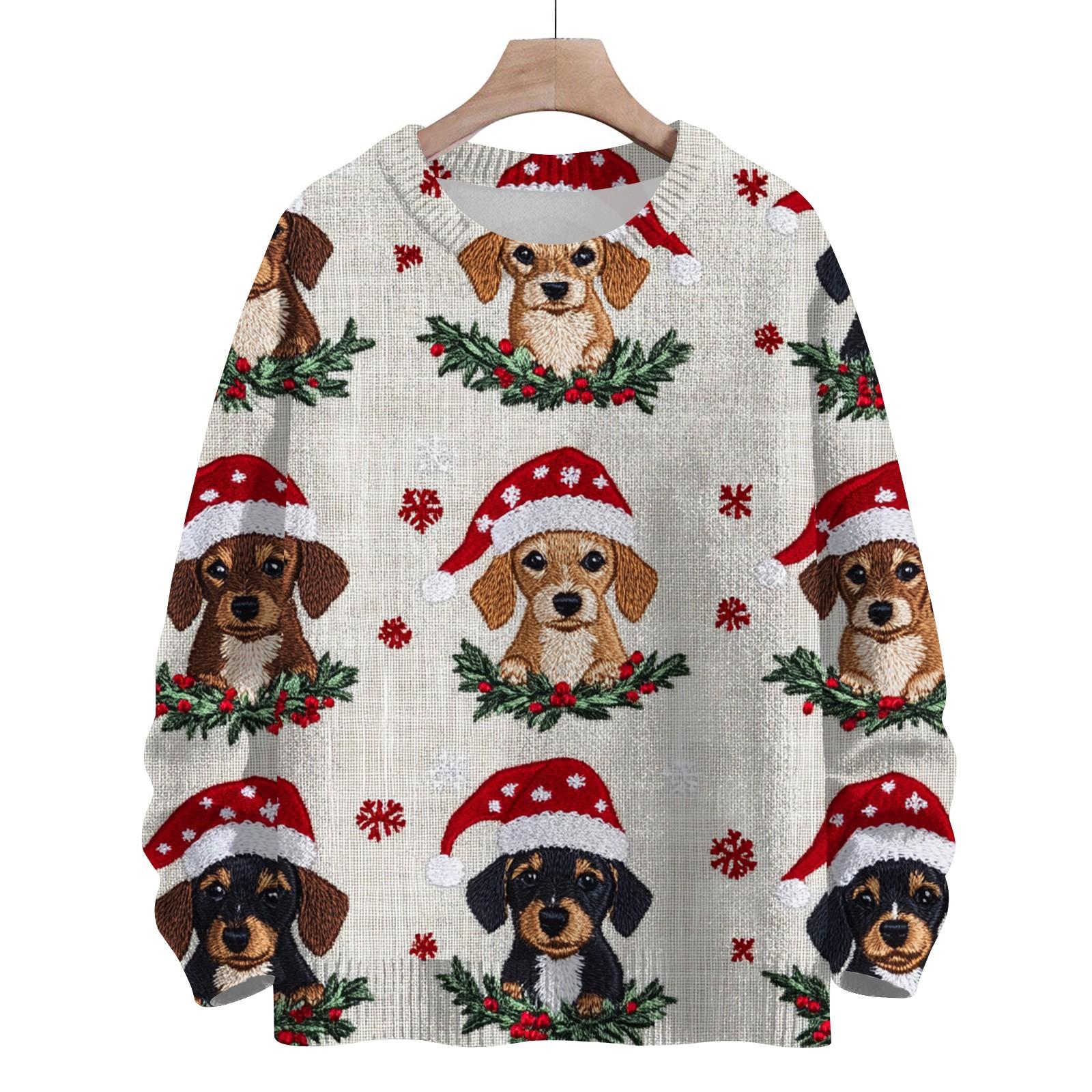 

Женская мода круглый вырез повседневный длинный рукав рождественский милый принт шерстяной трикотажный топ XL белый