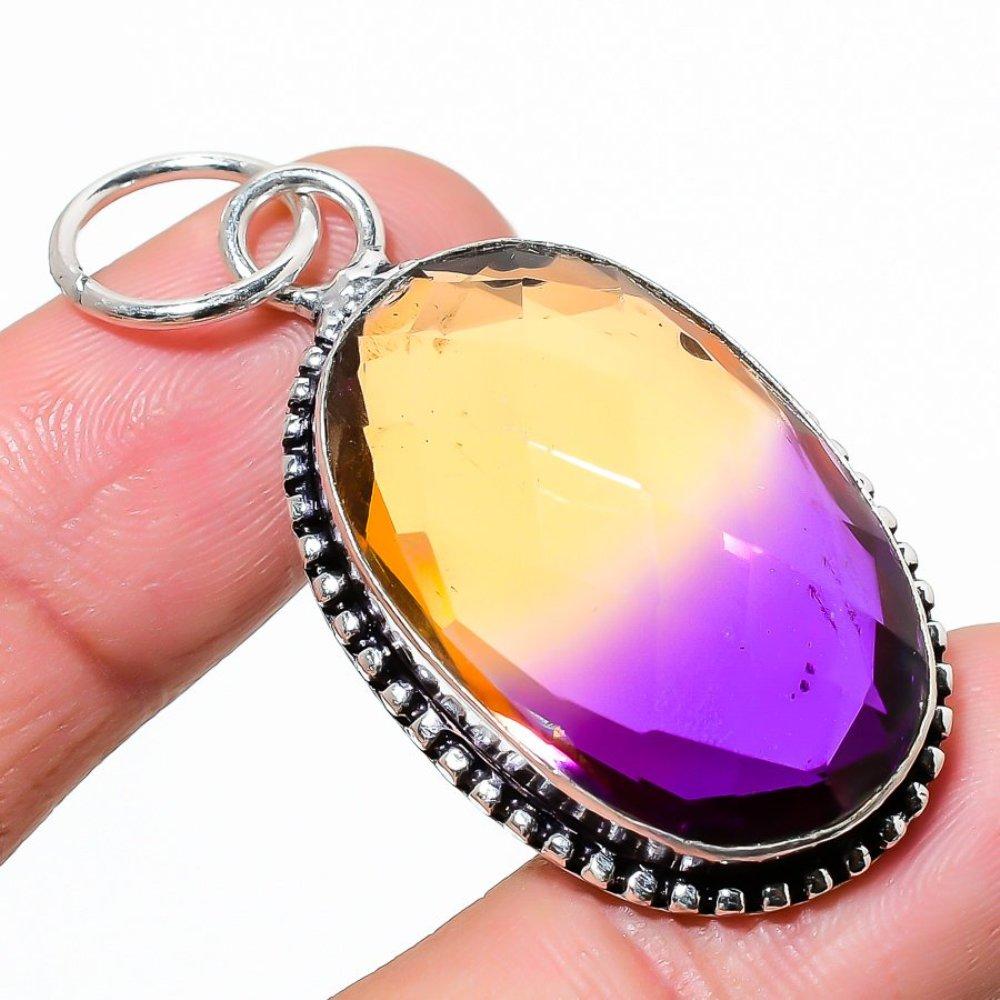 Bi-Color Tourmaline Gemstone 925 Sterling Silver Jewelry Pendant 2.17" M5l75