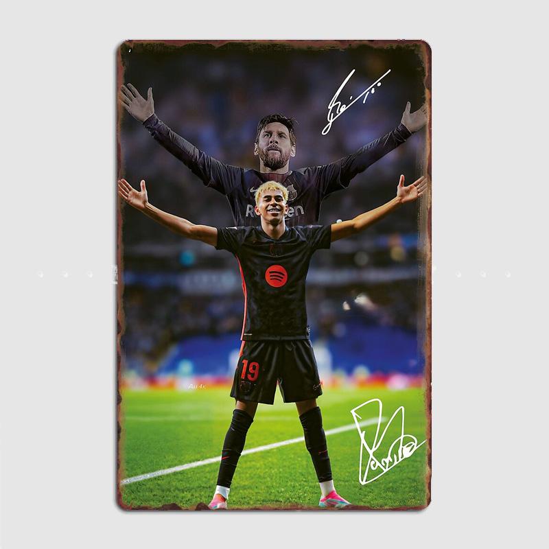 Lamine Yamal And Messi Football Player Retro Posters Metal Sign Poster Bar Interior Bedroom Wall Art Home Decor Room Decoration