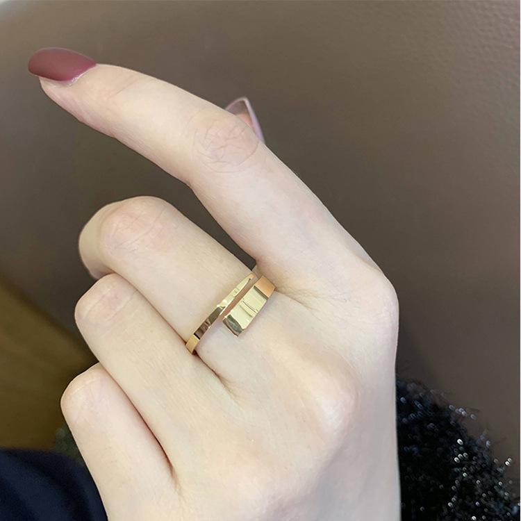 Minimalist Korean Style 18K Rose Gold Plated Titanium Steel Stacking Ring for Women