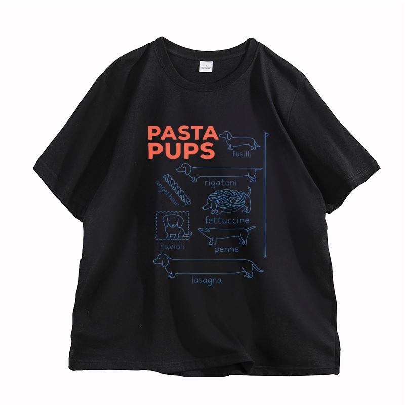 T-shirt Pasta Pups Donna Unisex Divertente Dachshund Magliette Cibo Italiano Manica Corta T-shirt Casual Girocollo Manica Corta