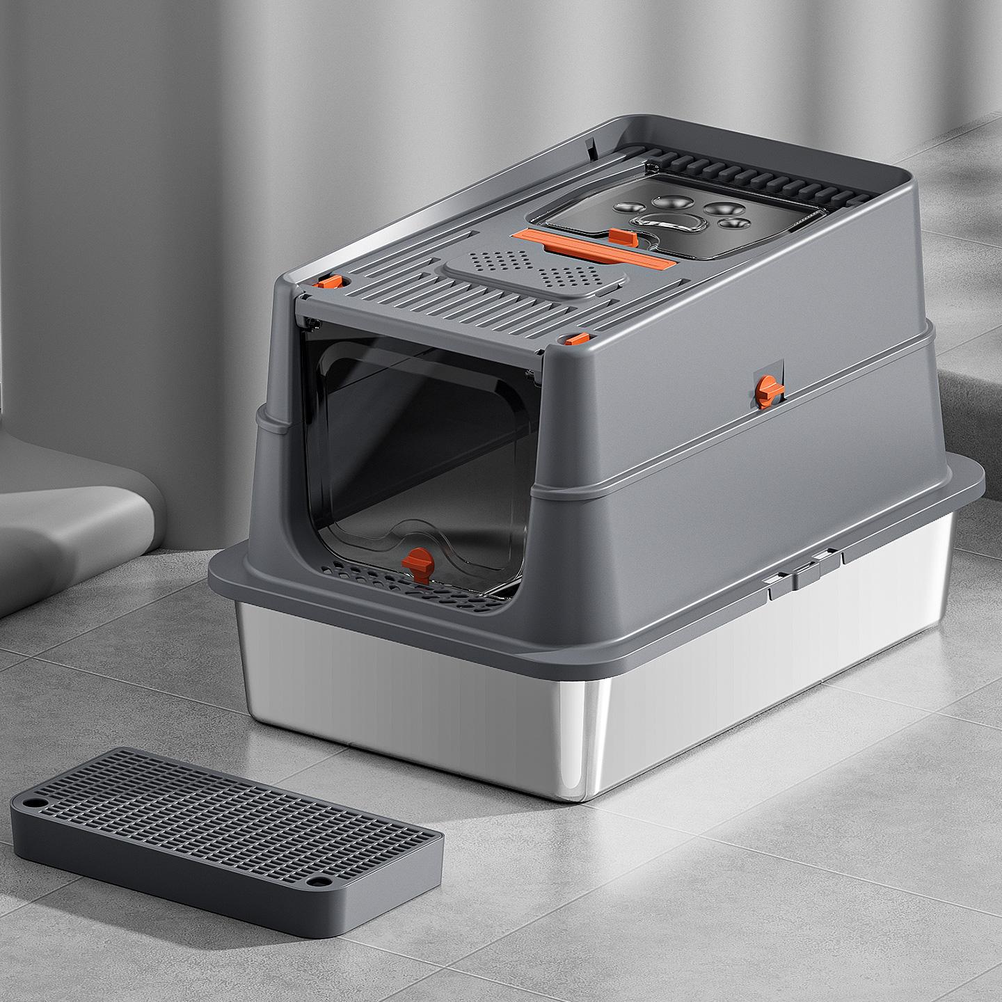 Stainless steel litter box with handle, large size, high height, anti-splash feature, cat toilet, pet supplies