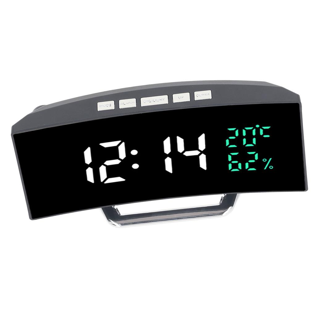 LED Mirror Alarm Clock Curved Screen 12 24 Hour Temperature Humidity Display Snooze Mode Electric Alarm Clock