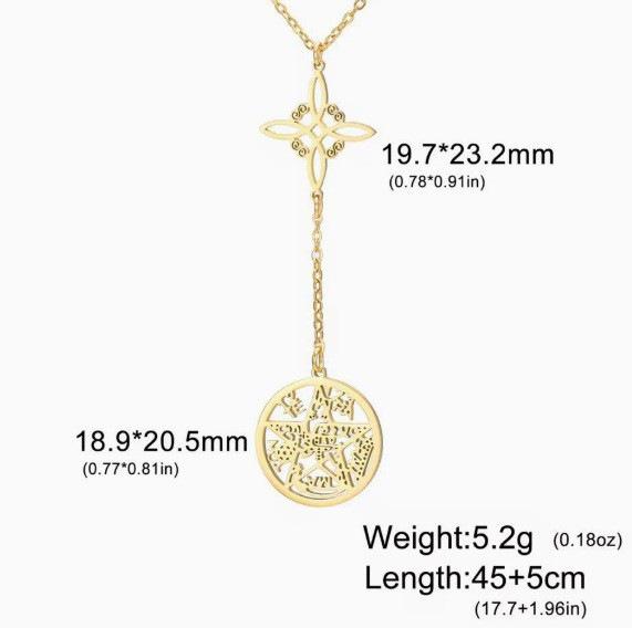 Collier pendentif double face en acier inoxydable Saint Benoît et Nœud de Sorcière