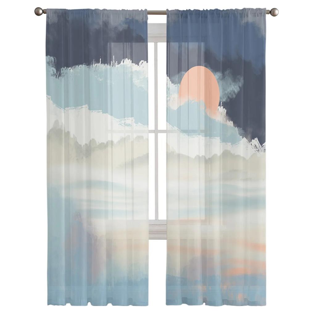 Sky Summer White Clouds Tulle Curtains for Living Room Kitchen Bedroom Sheer Tulle for Cafe Hotel Modern Home Decor