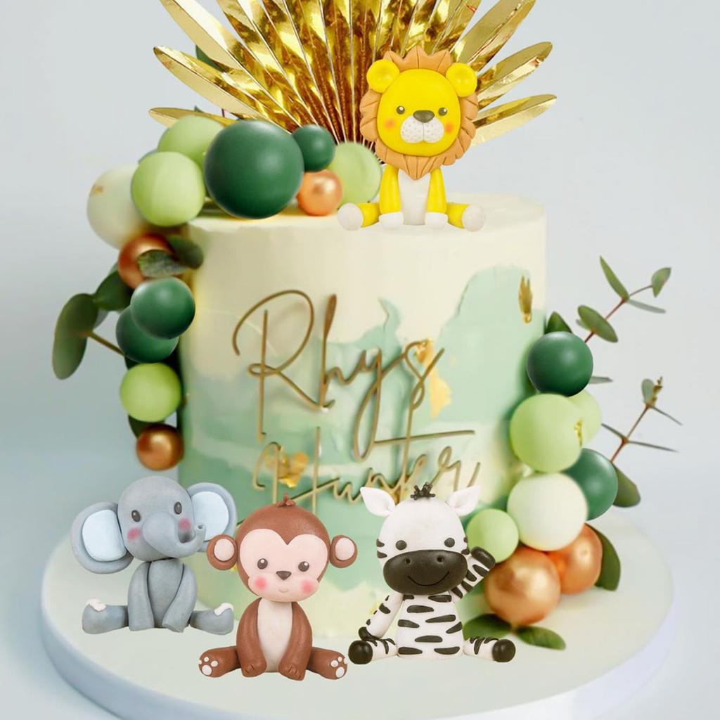 Sage Green Balls Jungle Baby Shower Cake Decoration Safari Animals Cake Decoration Wild One Cake Decoration