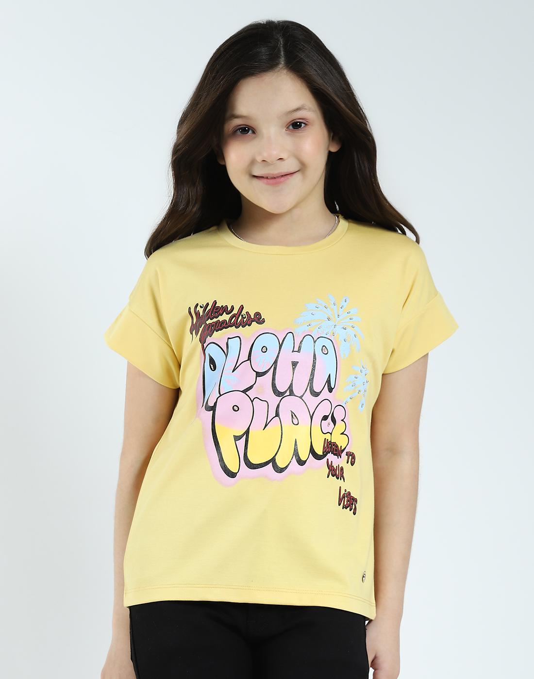 

Топ с круглым вырезом и полурукавами с принтом «Девушки Монте-Карло» 11-12 Years жёлтый