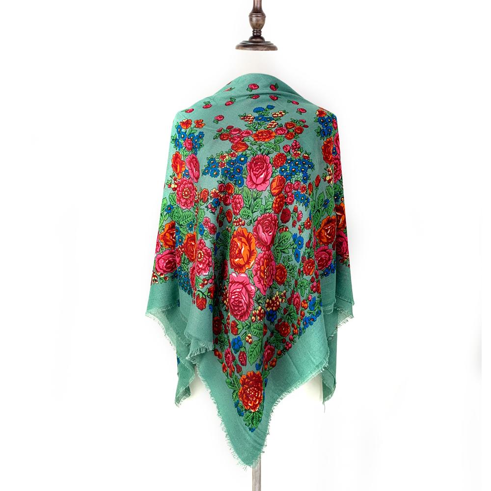 120*120Cm Luxury Floral Print Russian Square Scarf Women Breathable Thin Bandana Shawl Foulard Femme Beach Stole Lady Wraps