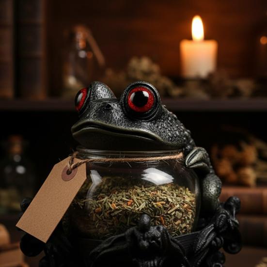 Hexenhafte Zaubertrank Gewürzgläser mit handgefertigten magischen Froschdeckeln Rote Augen Gotische Apothekerflaschen für Kräuter Tees Salz Pfeffer Rustikale Küchendekoration