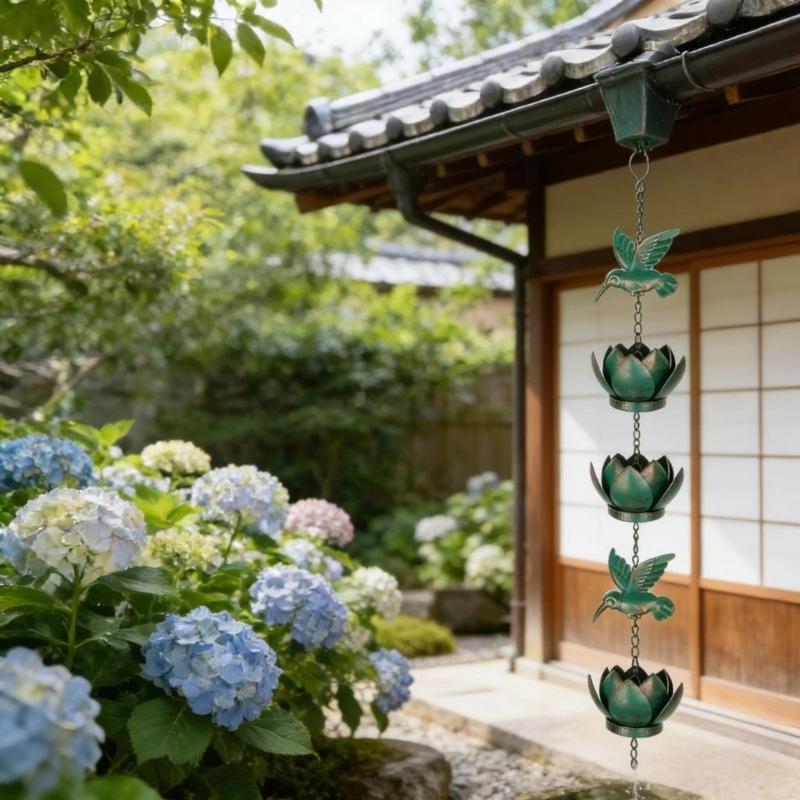 Hummingbird Rain Chain Hummingbird Cups Rain Chain for Gutter Eaves Drainage Outdoor Decoration Adjustment Catcher Chain