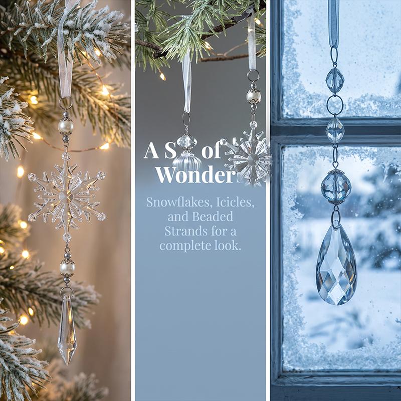 1PC Snowflake Pendants New Year Ice Crystal Shape Home Decor Tree Decoration Christmas Transparent Xmas Gifts Hanging Drop Party