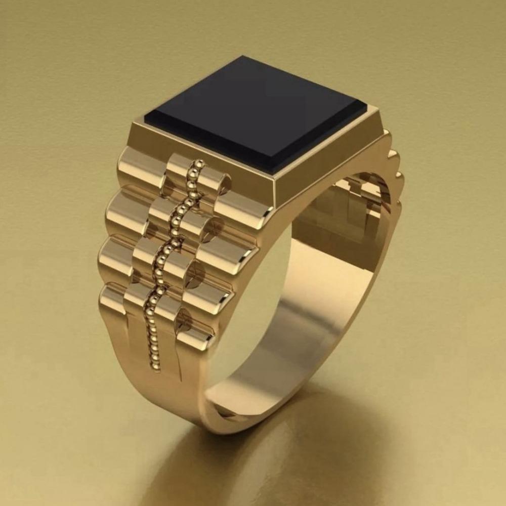 Luxury Jewelry Direct Sales New Men's Ring, Gold-plated with Black Square Gemstone Men's Ring