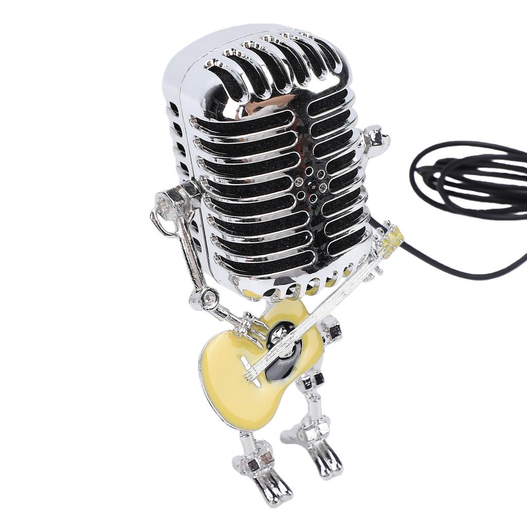 Yellow Guitar Microphone Desk Lamp USB Powered Vintage Microphone Guitar Robot Lamp for Music Lovers