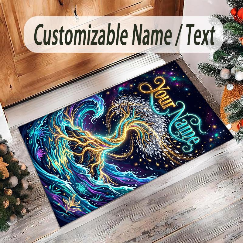 Cosmic Theme Crystal Velvet Floor Rug Personalized Custom Name Text Warm Carpet Home Decoration