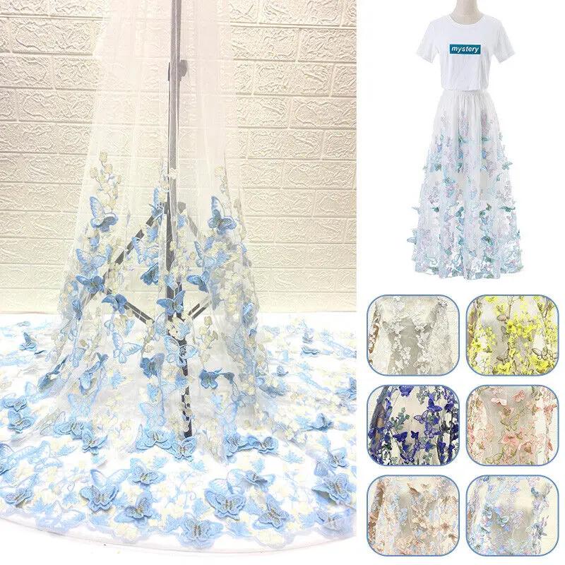 3D Butterfly Floral Embroidery Fabric Lace Mesh Voile Clothes Dress Material Suit DIY Fabric Sewing Craft Clothing Supplies
