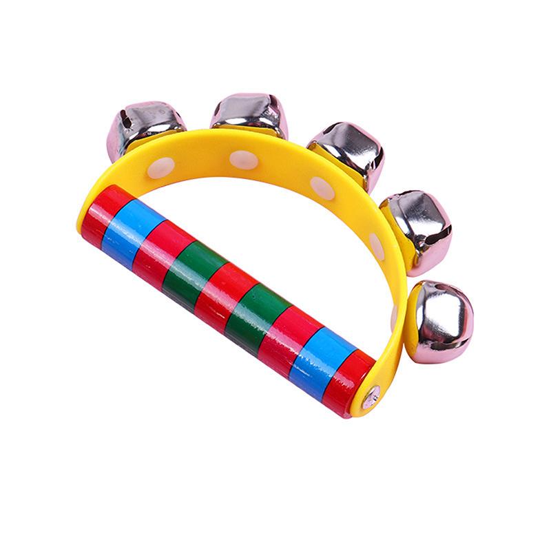 1Pc Children s Wooden Handbell with 5 Jingle Bells Musical Instrument Toy for Music Class Intellectual Props Hand Bells