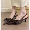 Fashion Elegant High Heels Women's Shoes Summer Black Shallow Mouth Pointed Toe Bow Slingbacks Luxury Party Office Lady Sandals
