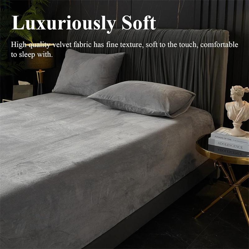 Thick Velvet Fitted Sheet Pillowcase 1/3 Pieces Set High Quality Non Slip Mattress Cover Protector Soft Bed Sheet Pillow Case