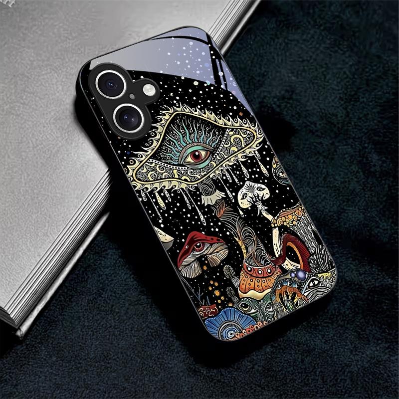 Magic Mushrooms Art For Apple Black Phone Case For iPhone 17 16 15 14 13 12 Mini 11 Pro Max 17 Air 7 8 Plus XR Glass Back Cover