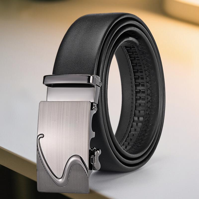 Men's Leather Belt - Casual Business Style with Smooth Alloy Automatic Buckle