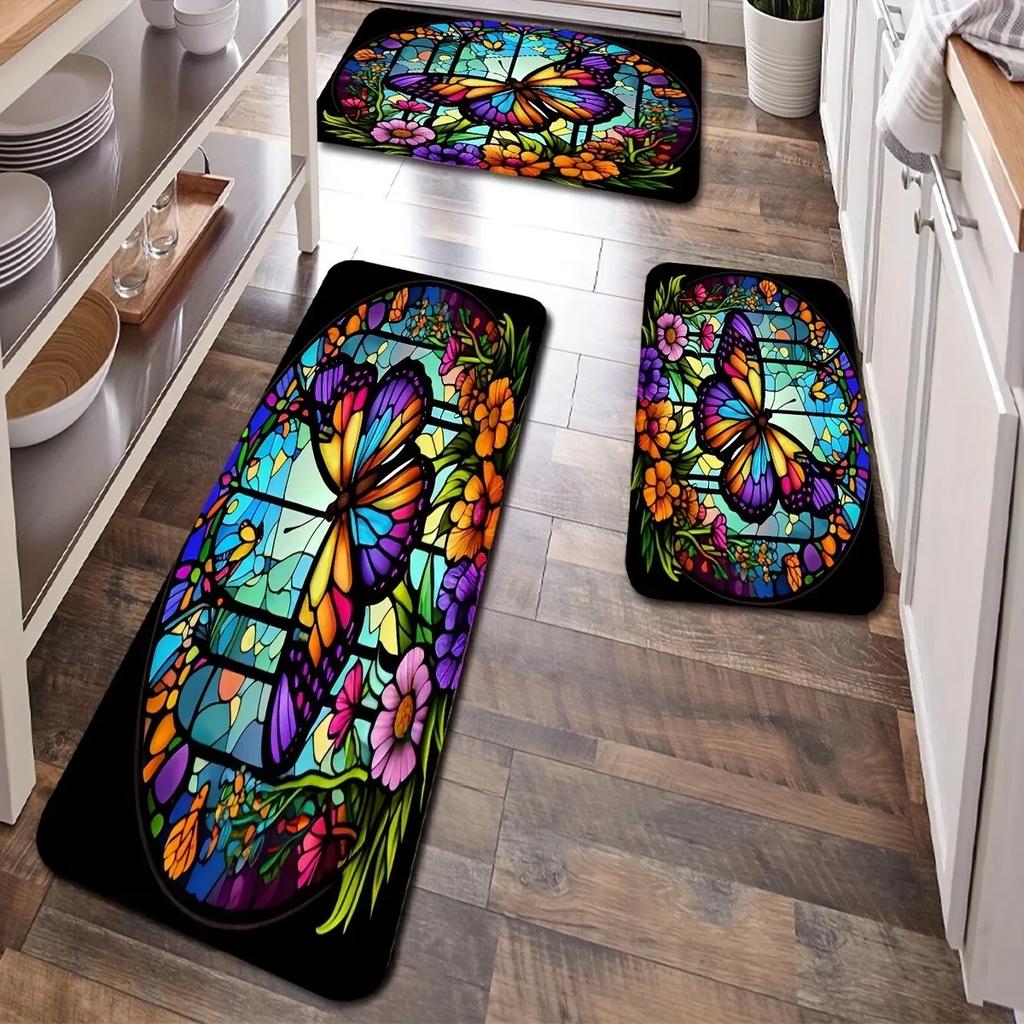 1 STK Blumen Willkommen Muster Fußmatten Küchenteppiche Rutschfest Pop Design Badezimmerteppiche Badematte Teppich für Zuhause Spüle Wäsche Dekor