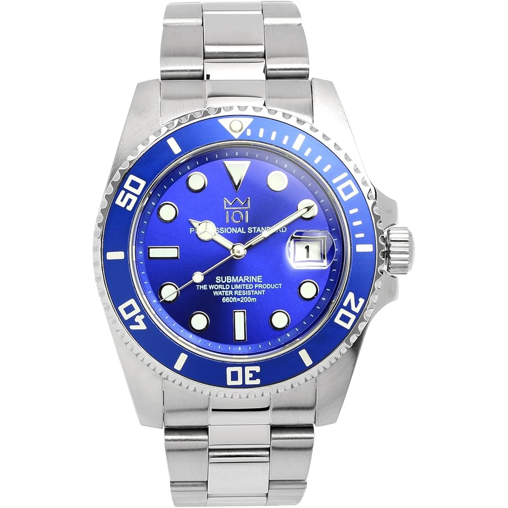 Hyakuichi 101 Quartz Diver s Watch Blue 20 ATM Water Resistant Date Display Wristwatch