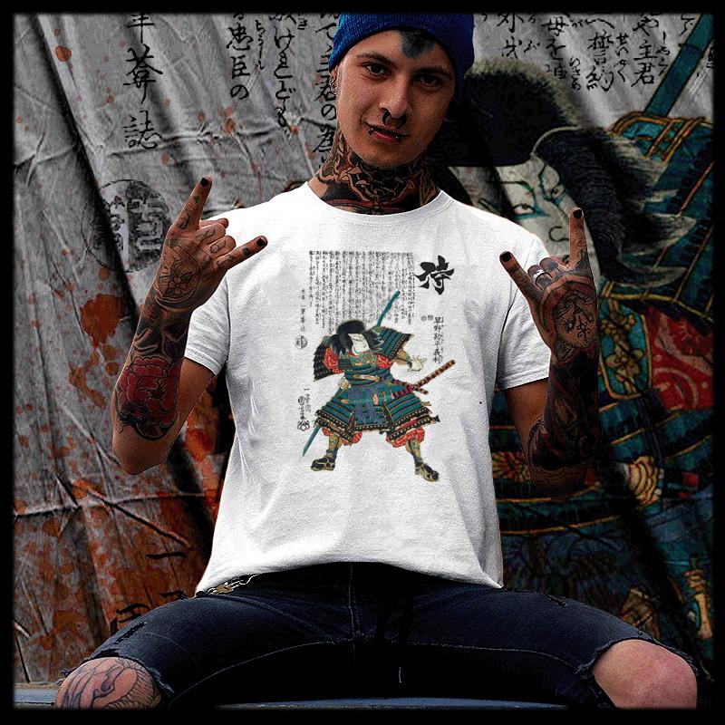 

Samurai warrior t-shirt Japanese Kanji samurai with katana and spear in combat M