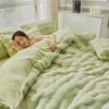 Premium Winter Rabbit Fur Plush Four-Piece Set: Thickened Coral Fleece & Milk Velvet Duvet Cover with Faux Fur Three-Piece Bed Sheet Set.