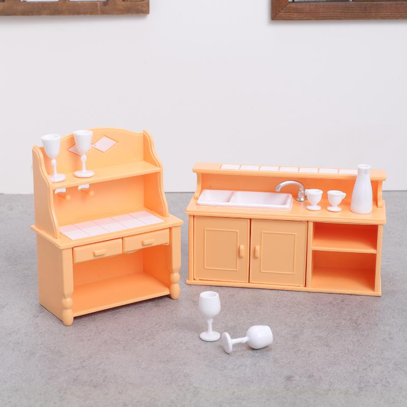 1 Set Dollhouse Kitchen Furniture Kit 1:12 Scale Sink Cabinet With Wine Glasses Dollhouse Accessory For Kids Pretend Play