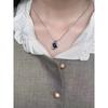 Three-Dimensional round Women's Silver Needle Clavicle Chain Natural Lapis Lazuli