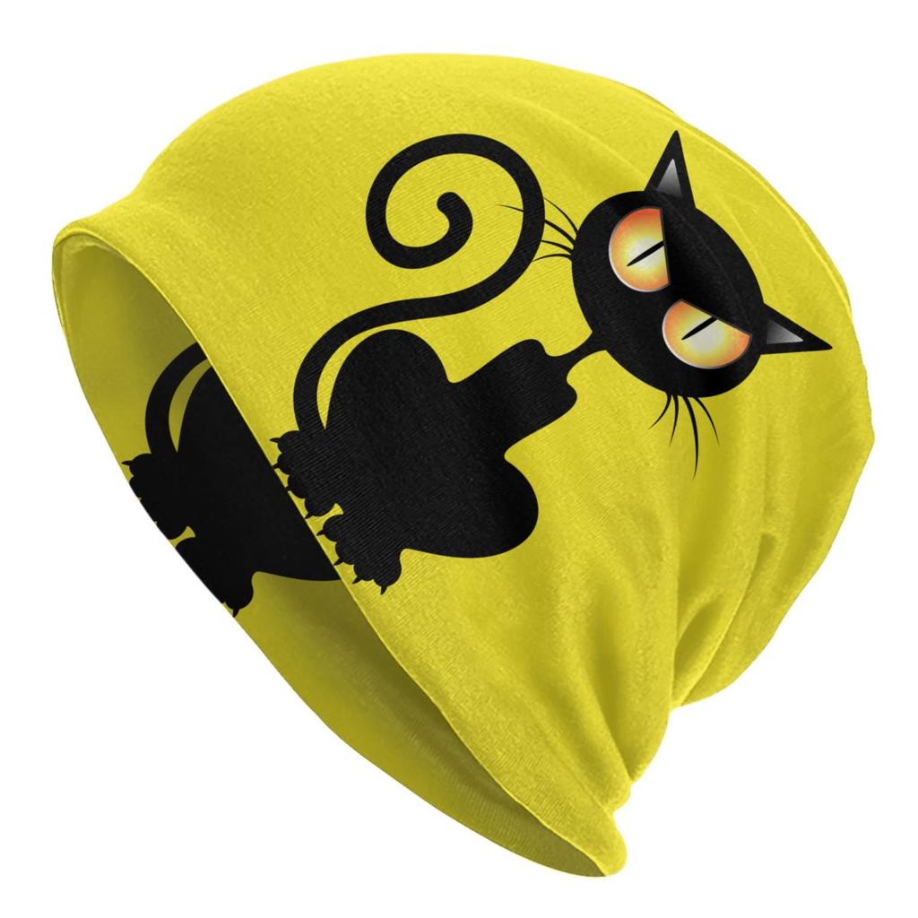 Funny Cartoon Black Cat Skullies Beanies Caps For Unisex Women Unisex Streetwear Winter Warm Knit Hat Adult Bonnet Hats