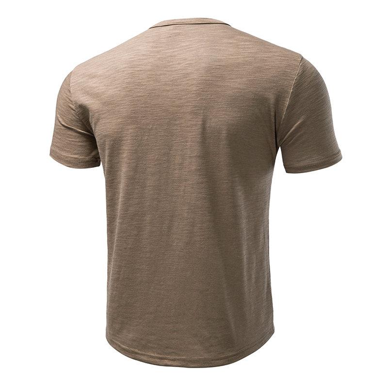 New Design Men's Summer Solid Color T-Shirts Bamboo-Handled Henry Collar Casual Button Short Sleeve Top Tees Hip Hop Streetwears