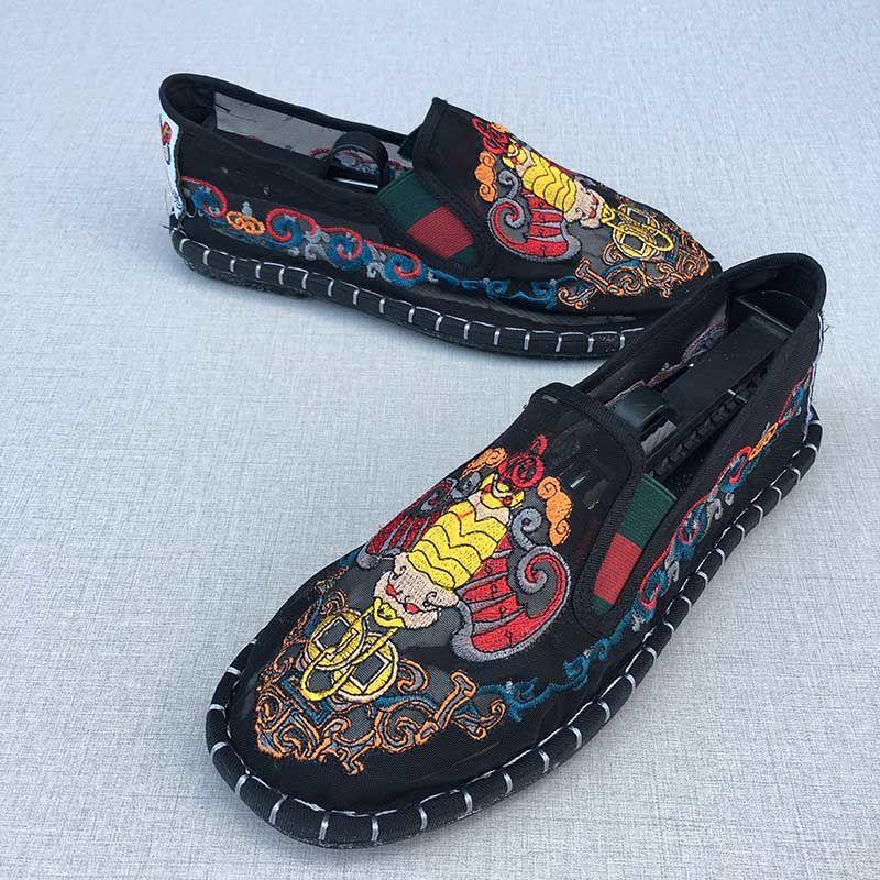 Oude Peking Stoffen Schoenen Holle Netstof Schoenen Airconditioning Schoenen Luie Man Handgeborduurd Mondmasker Gaas Sandalen
