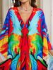2025 European & American Cotton Printed Beach Dress Women's Long Loose Cover-Up with Sun Protection