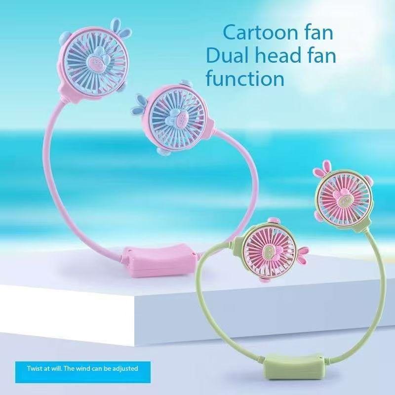 Summer Tourism Heatstroke Cartoon Hanging Neck Small Fan Lazy People Carry with Them Outdoor Sports Color Contrast Fan