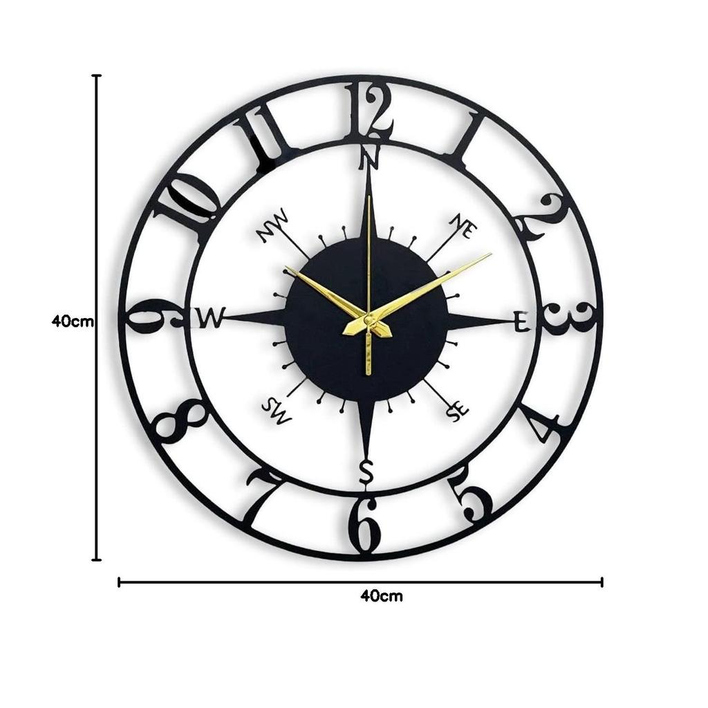 Designer Metal Analog Wall Clock for Living Room | Latest Antique Stylish Fancy Decorative Big Size Wall Watch and Decor (Black, 40CM)